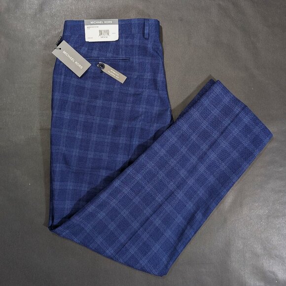 Michael Kors Men`s Classic Fit Plaid Stretch Suit Dress Pants Blue Size 38x30 - Picture 1 of 7